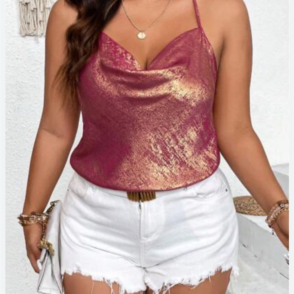 Women's Pink and Gold Cowl Neck Top